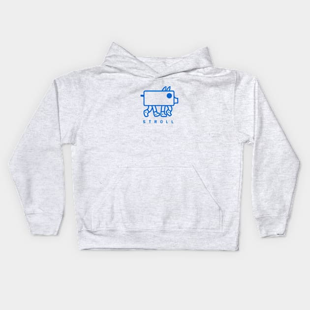 Minimalist, geometric design of a cute weird pig in blue ink Kids Hoodie by croquis design